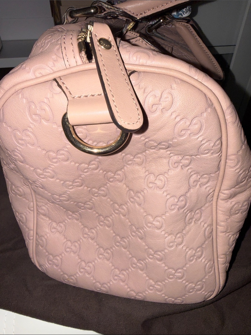 Authentic Boston Bag Gucci Dusty Pink GG Embossed Leather Top-Handle Tote - Picture 3 of 10